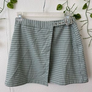 Brandy Melville Green Plaid Buckle Skirt